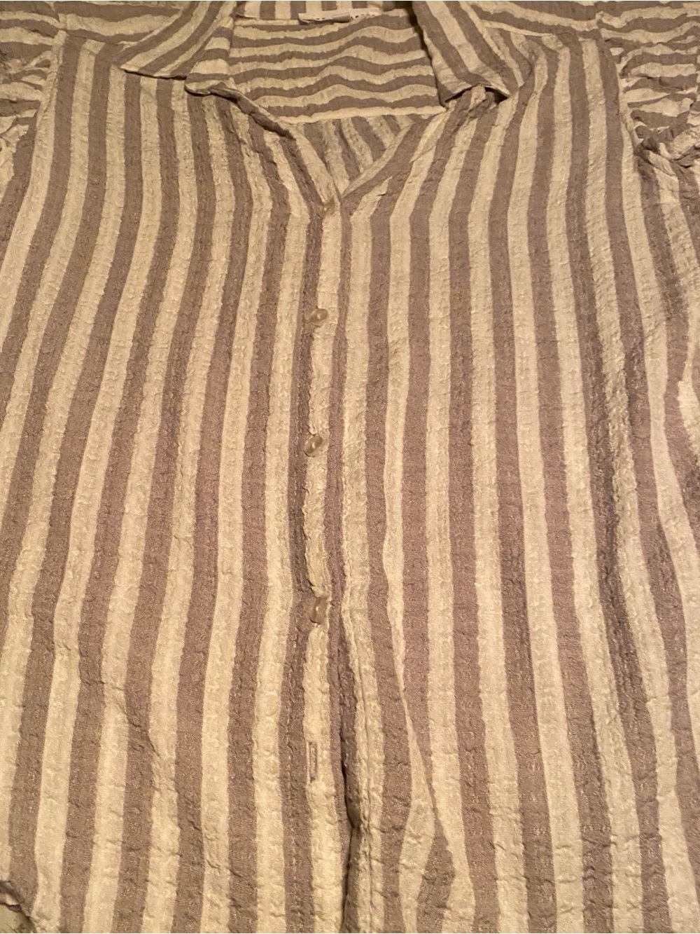 Jane and Delancey Gray and White Striped Button-Front Blouse
